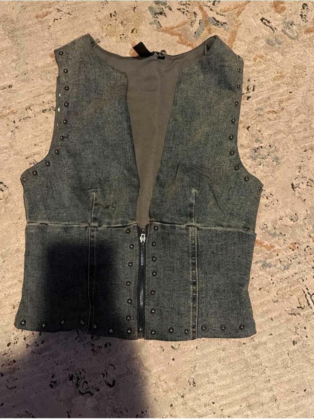 Windsor Black/Grey Studded Denim Vest with Front Zip